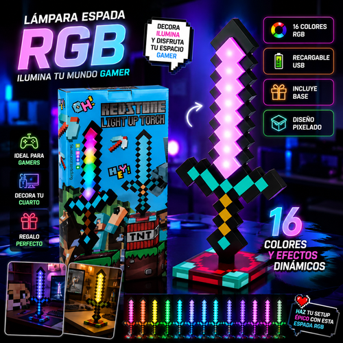 ⚔️ Lámpara Espada RGB Gamer Tipo Minecraft